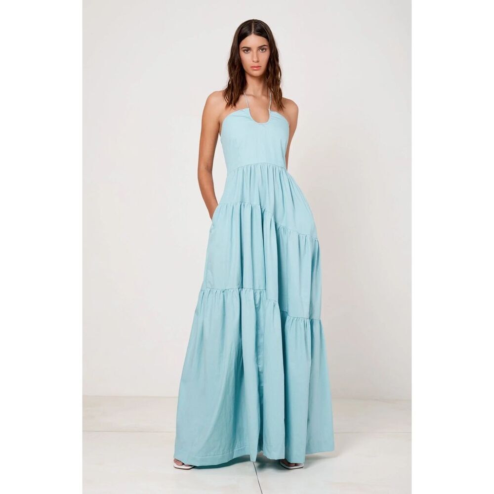 SWF Tie Up Tiered Maxi Dress Wedding Guest Vacation Beach Dress size S Preloved - Picture 1 of 6
